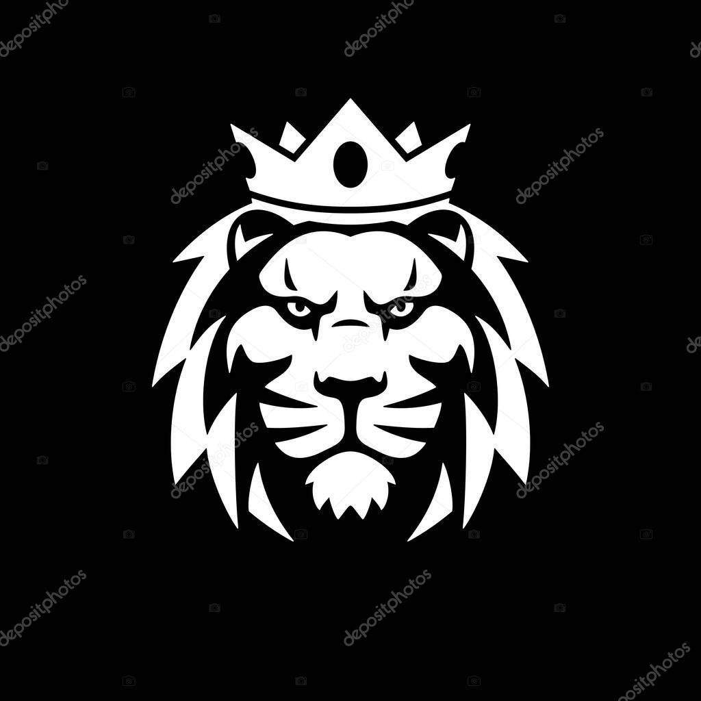 Lion head with crown luxury logo icon template. Elegant lion logo design. Elegant lion symbol vector illustration