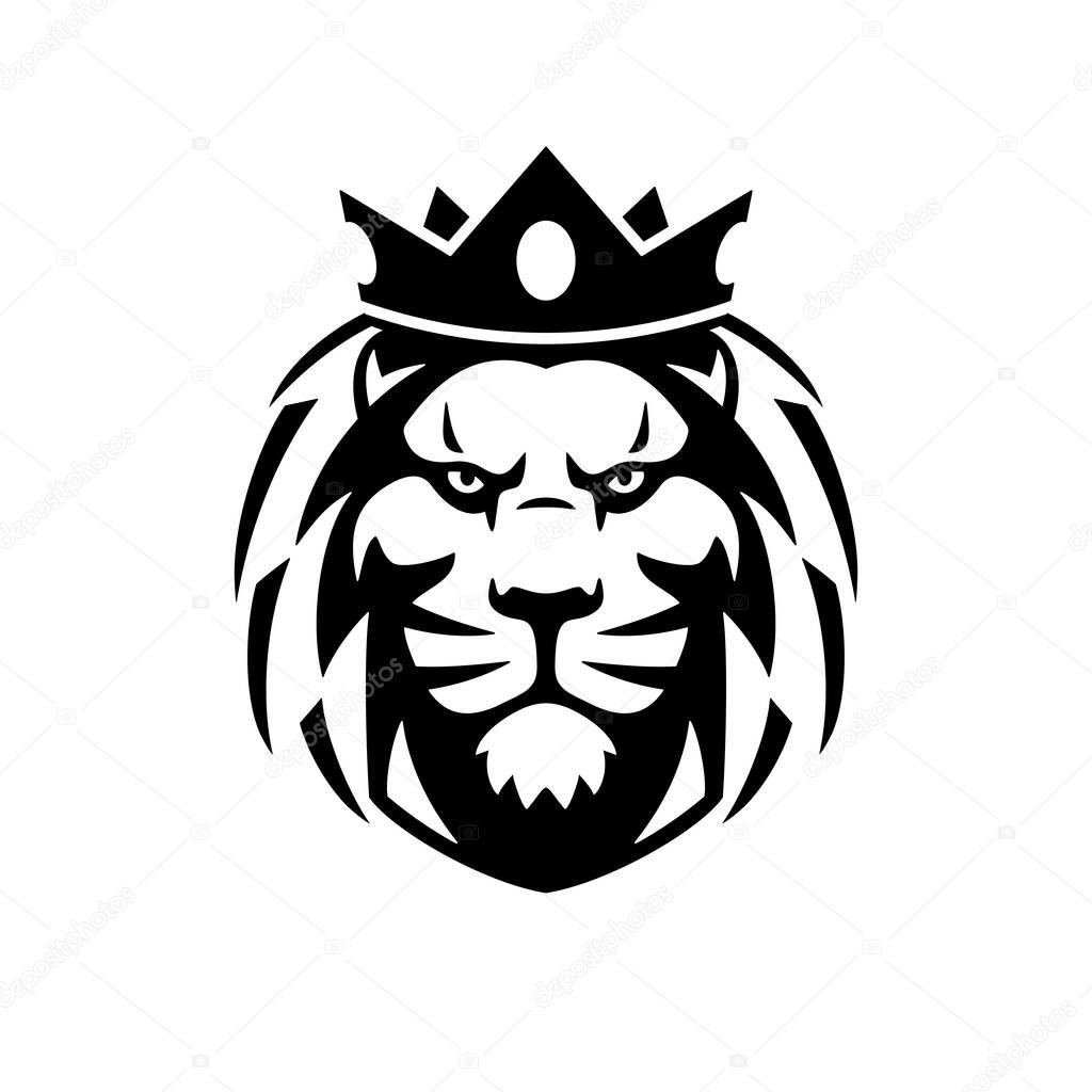 Lion head with crown luxury logo icon template. Elegant lion logo design. Elegant lion symbol vector illustration
