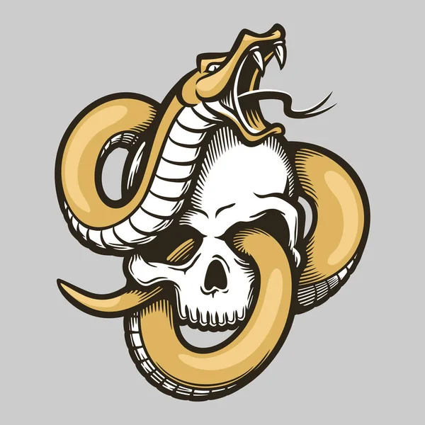 Serpiente dorada entrelazada cráneo humano vintage vector aislado ilustración — Vector de stock
