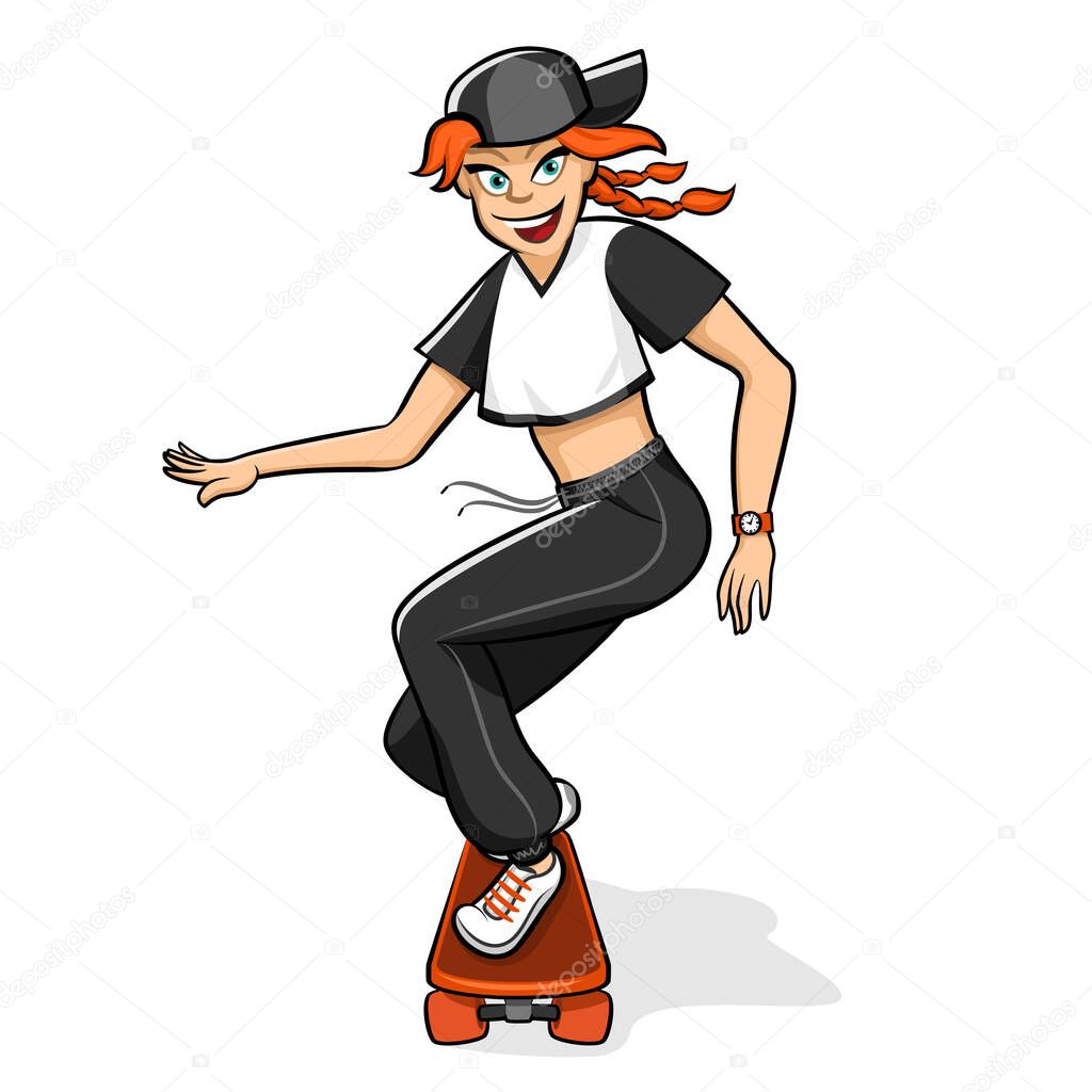 Teen girl scating sport activity scateboarding vector illustration