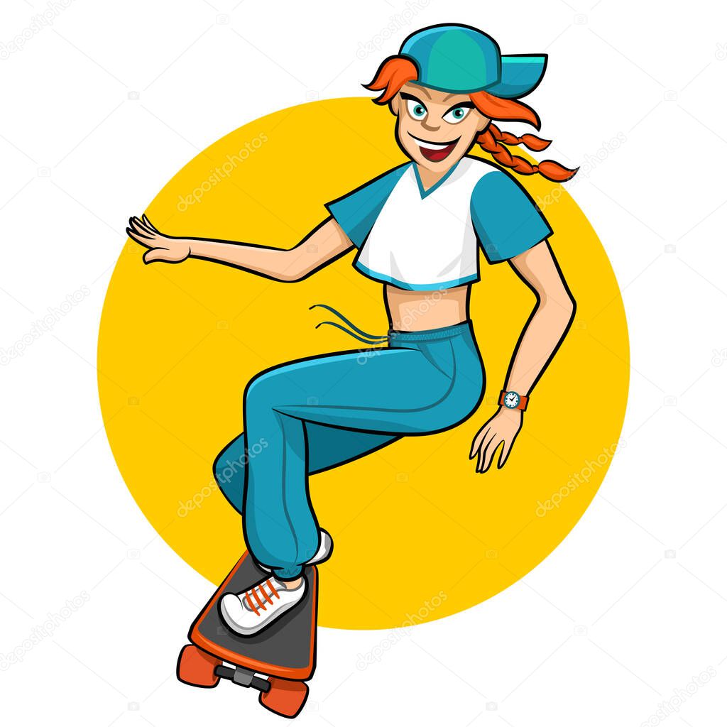Teen girl scating sport activity scateboarding vector illustration