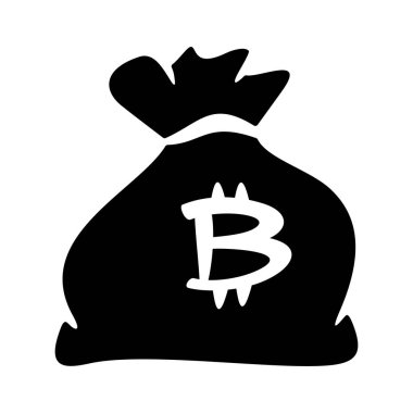 Para siyah çuval çanta Bitcoin ikon vektör illüstrasyonu