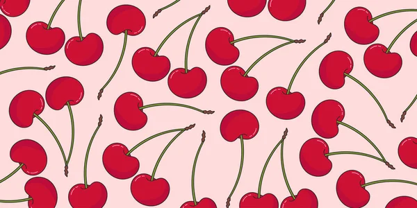 Tatlı kırmızı kirazlı arka plan yumuşak bir zeminde. Taze ve eğlenceli yineleme şablonu, yaz tasarımları, tekstil baskıları, ambalaj kağıdı, duvar kağıtları, mutfak dekorasyonu için mükemmel..