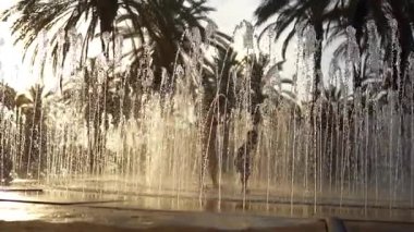 Çocuklar güneşli bir yaz gününde çeşmede oynarlar..