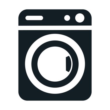Modern tasarımda minimalist çamaşır makinesi simgesi.