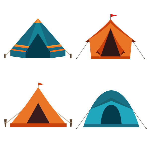 Collection of camping tents vector icon