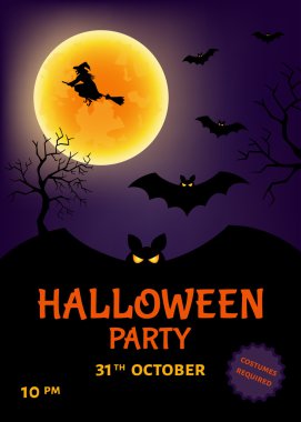 Cadılar Bayramı partisi poster cadı ve ay ile.  