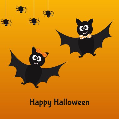 Mutlu Cadılar Bayramı kartı ile eğlenceli yarasalar ve örümcekler.