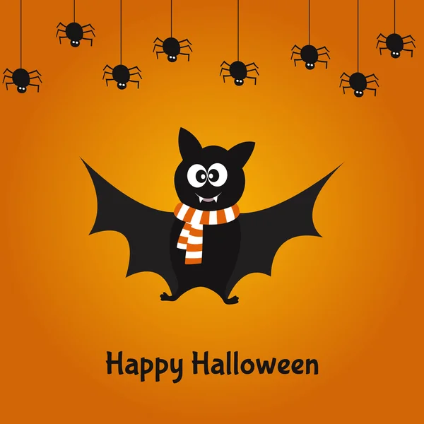 Joyeux Halloween carte avec chauve-souris mignonne et araignées . — Image vectorielle