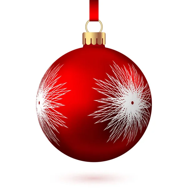 Realistische Rode Kerstbal Met Patroon Geïsoleerd Witte Achtergrond Kerstboom Decoratie — Stockvector