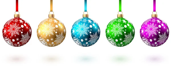 Palle Natale Rosse Blu Verdi Dorate Viola Con Motivo Isolato — Vettoriale Stock