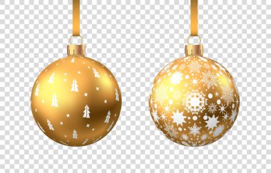 Beyaz arka planda izole edilmiş altın Noel balosu. Noel ağacı süslemesi. Vektör altın mücevher.