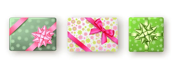 Caja Regalo Rosa Verde Blanco Con Cinta Lazo Vista Superior — Archivo Imágenes Vectoriales