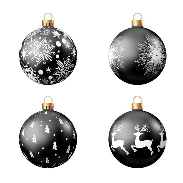 Weihnachtskugeln Mit Isoliertem Muster Auf Weißem Hintergrund Weihnachtsbaum Und Black — Stockvektor