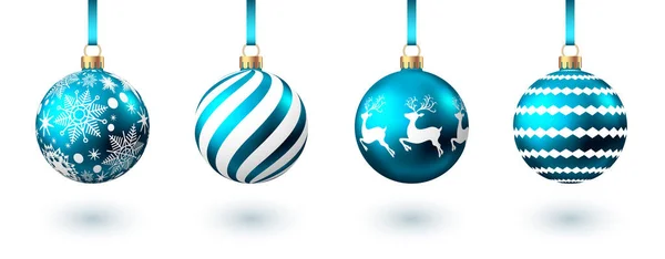 Palline Natale Blu Realistiche Con Motivo Isolato Sfondo Bianco Decorazione — Vettoriale Stock