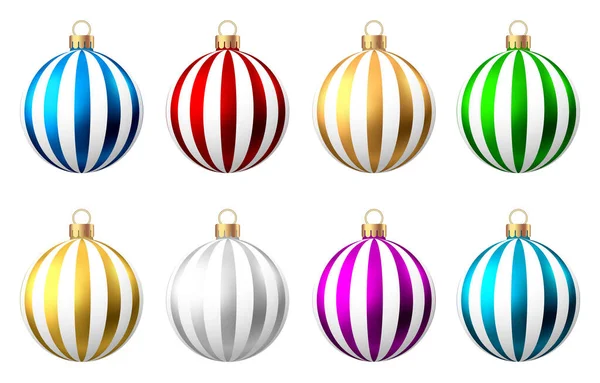 Red Blue Green Golden Purple Silver Christmas Balls Pattern Isolated — Stock Vector