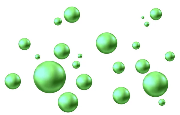 Guisante Verde Esfera Brillante Aislada Sobre Fondo Blanco Burbujas Aceite — Vector de stock