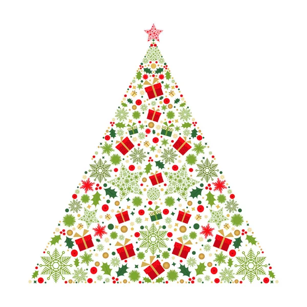 Arbre Noël Décoration Dorée Rouge Verte Blanche Bonne Année Fond — Image vectorielle