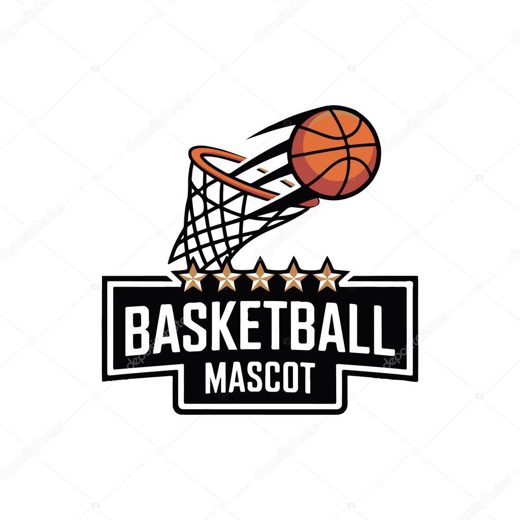 Vector art of basketball mascot logo with a ball going through the net