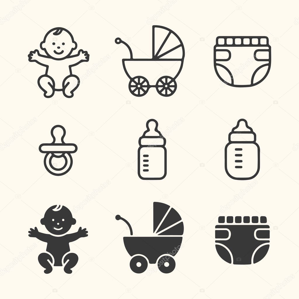 Collection of five minimalist coffee related icons and logos