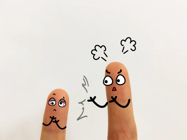 Dois Dedos São Decorados Como Duas Pessoas Deles Está Repreendendo — Fotografia de Stock