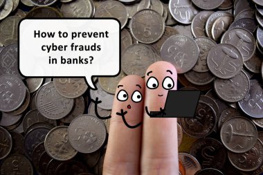 İki parmak iki kişi olarak süslenir. Biri diğerine bankalarda siber dolandırıcılığı nasıl önleyeceğini soruyor..