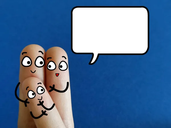 Drei Finger Sind Als Glückliche Familie Dekoriert Sie Reden Fröhlich — Stockfoto