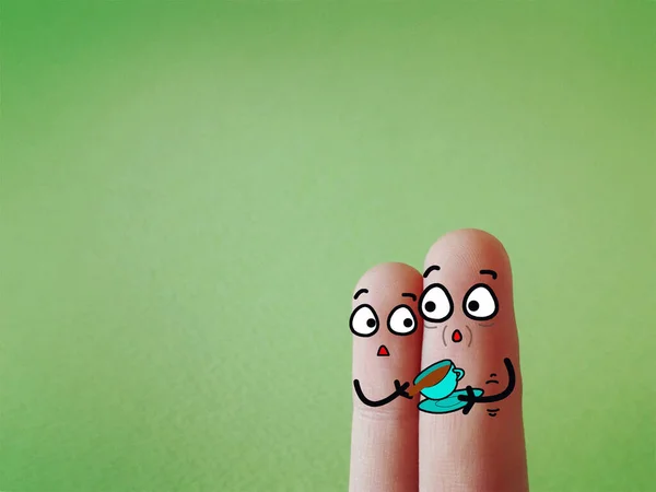 Dois Dedos São Decorados Como Duas Pessoas Deles Idoso Homem — Fotografia de Stock