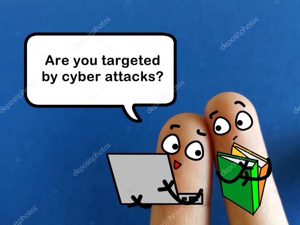 Two fingers are decorated as two person. They are discussing if they are targeted by cyber attacks.