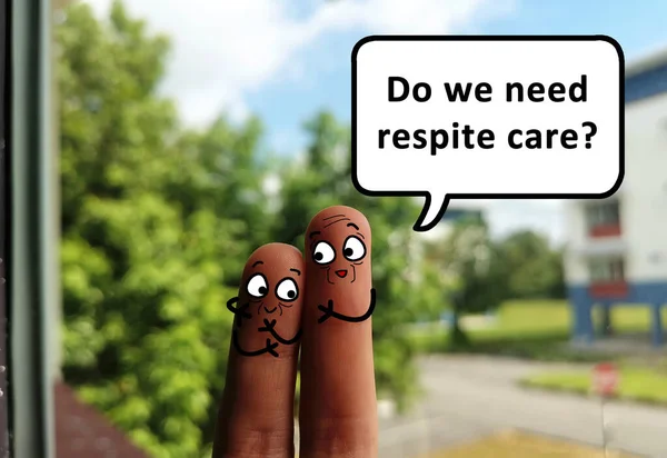 Two Fingers Decorated Two Old People Thinking Need Respite Care — Stock Photo, Image