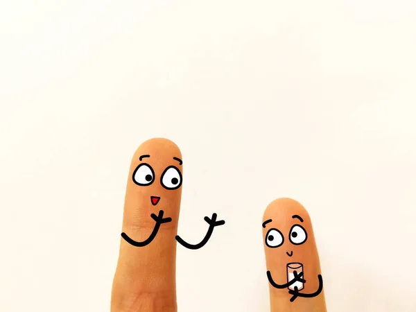 Dois Dedos São Decorados Como Duas Pessoas Eles Estão Bebendo — Fotografia de Stock