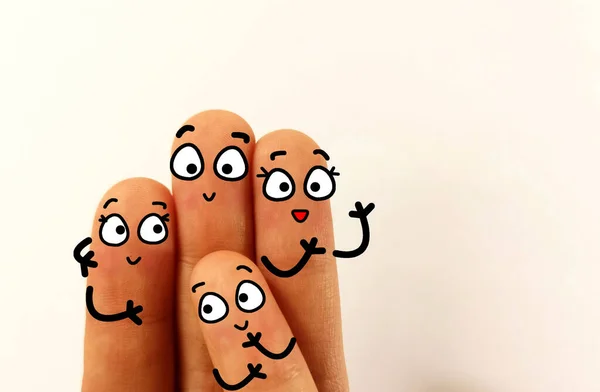 Четыре Пальца Украшены Четыре Человека Счастливая Семья — стоковое фото