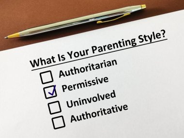 One person is answering question about parenting. He chooses  permissive parenting style. clipart