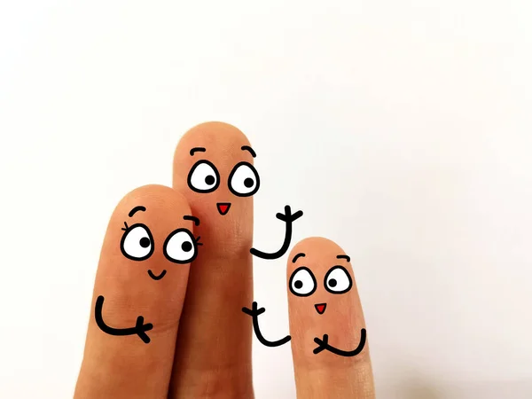 Three Fingers Decorated Three Person Parents Talking Child — Stock Photo, Image