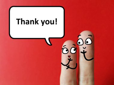 Two fingers are decorated as two person. One of them is telling another thank you. clipart