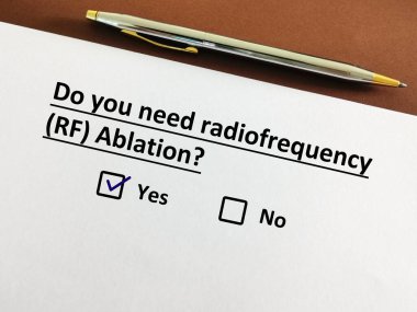 One person is answering question about radiology. He thinks he need radiofrequency (RF) ablation. clipart