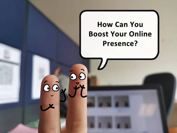 stock image Two fingers are decorated as two person. One of them is asking how can he boost his online presence.