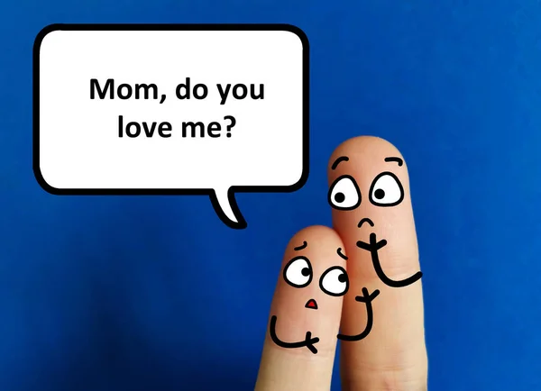 Two Fingers Decorated Parent Child Child Asking His Mother Loves — Stock Photo, Image