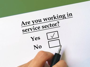 One person is answering question about banking. He is working in service sector.