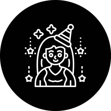 Yıldızlarla gülümseyen parti şapkalı kız.