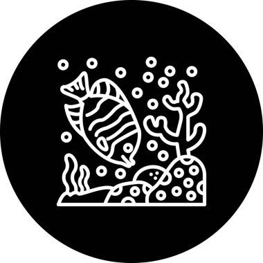 Beyaz arka planda izole edilmiş oval şekilli düz bir tropikal balığın çizgi tabanlı simgesi