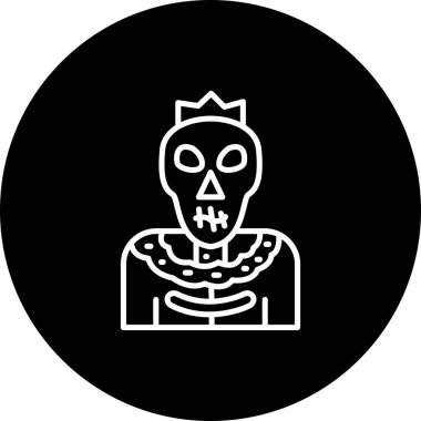 Kafatası taç ve kolye tasarımı giyiyor.