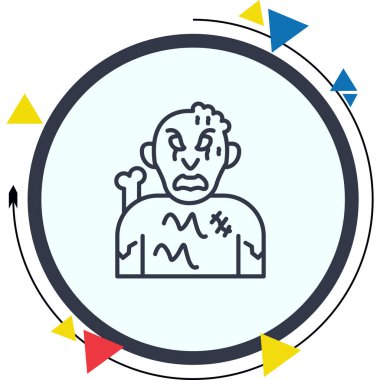 Kemik ve yara izleri olan kızgın zombi karakteri.