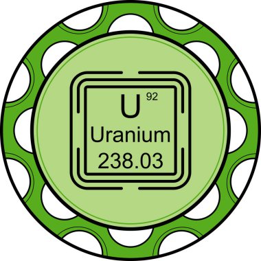 Uranyum sembolü, periyodik tablonun kimyasal elementi, vektör simgesi