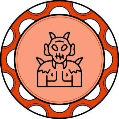 Şeytani karakter tasarımı içeren dairesel sembol