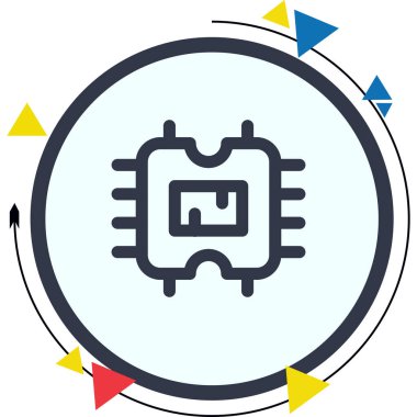 Devre kartlı mikroçip simgesi. Doğrusal ve siluet biçimi.