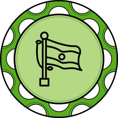 Merkezi çemberli bir bayrak direğinde Laos bayrağı tarafsız bir arkaplanda dairesel bir çerçeve içinde sergilenir.