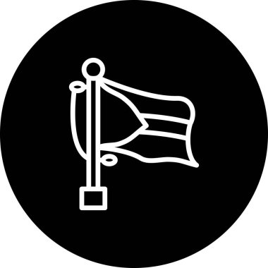 Merkezi bir üçgen ve yatay çizgileri olan bir bayrak direğinin üzerinde hafif bir gradyan arkaplanda sergilenmektedir..