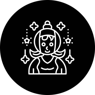 Parlayan yıldızlarla çevrili çizgi film karakteri.