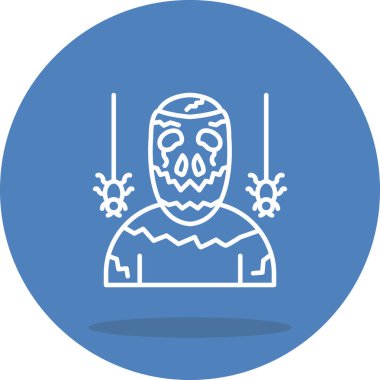 Asılı örümcekleri olan kafatası maskeli biri.